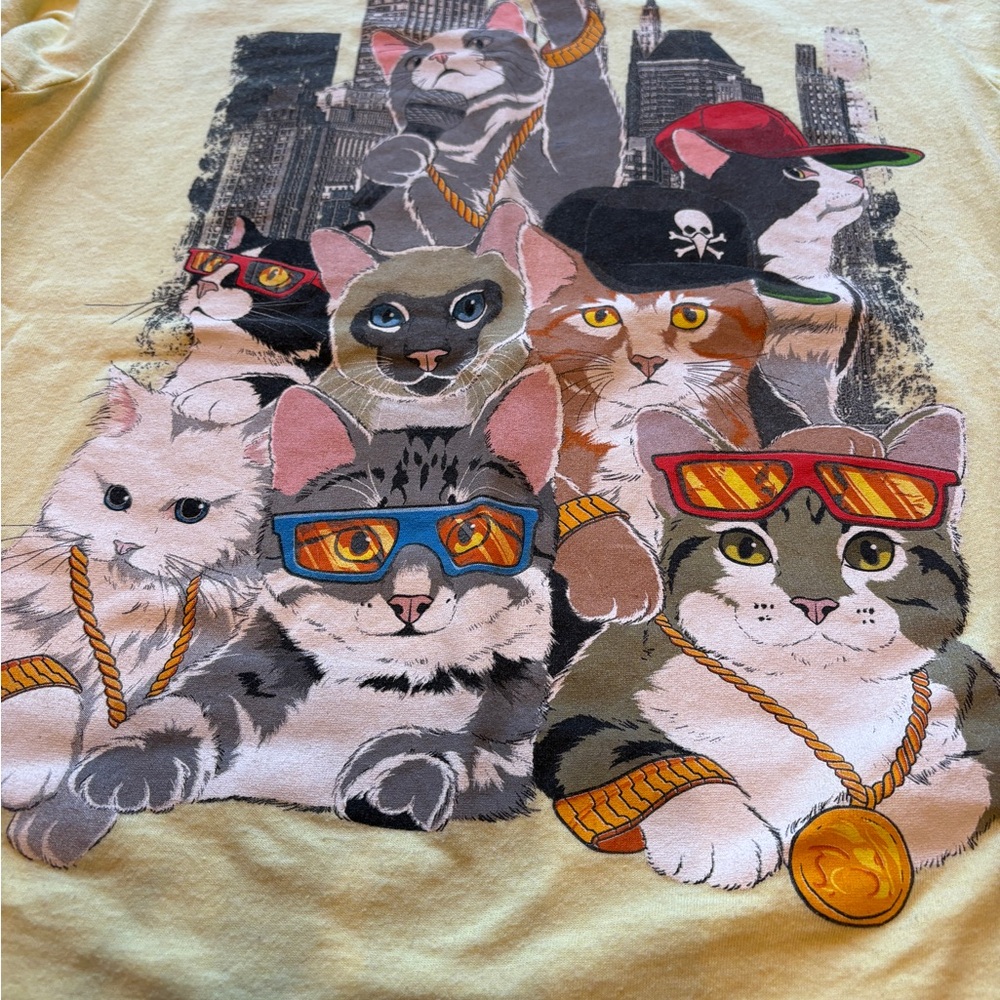Y2K Tony Hawk Tee Shirt Hip Hop City Cats Men's Adult Small S Yellow Funny - Picture 5 of 5